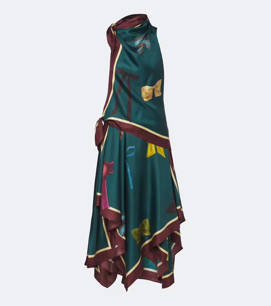 Rosette Printed Silk Twill Midi Dress by Alemais