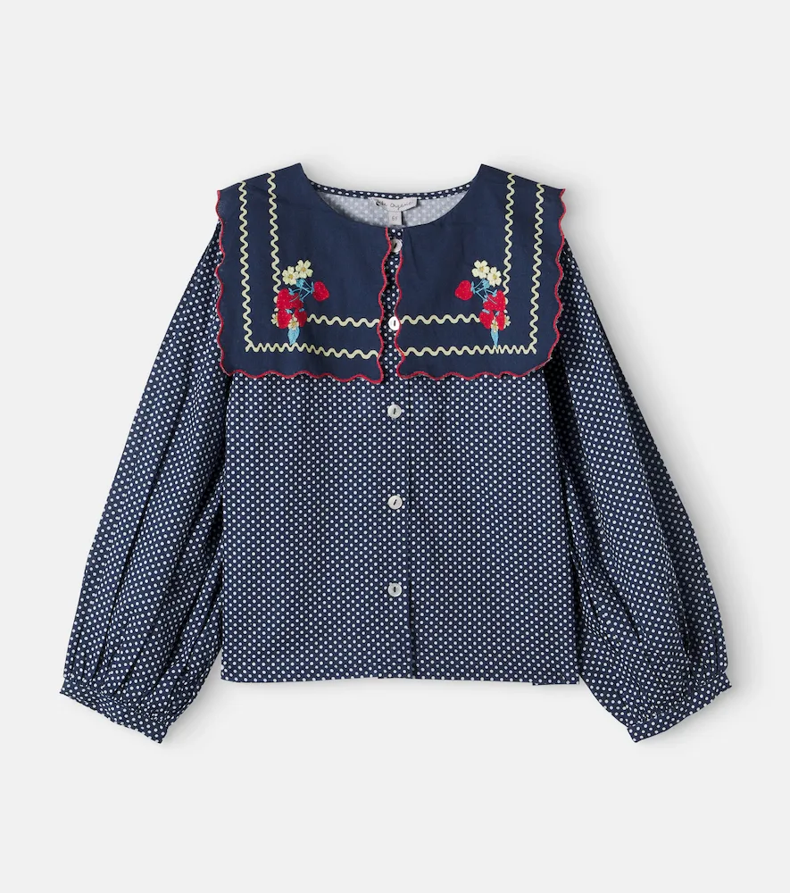 Constance Embroidered Polka-Dot Cotton Blouse by bebe