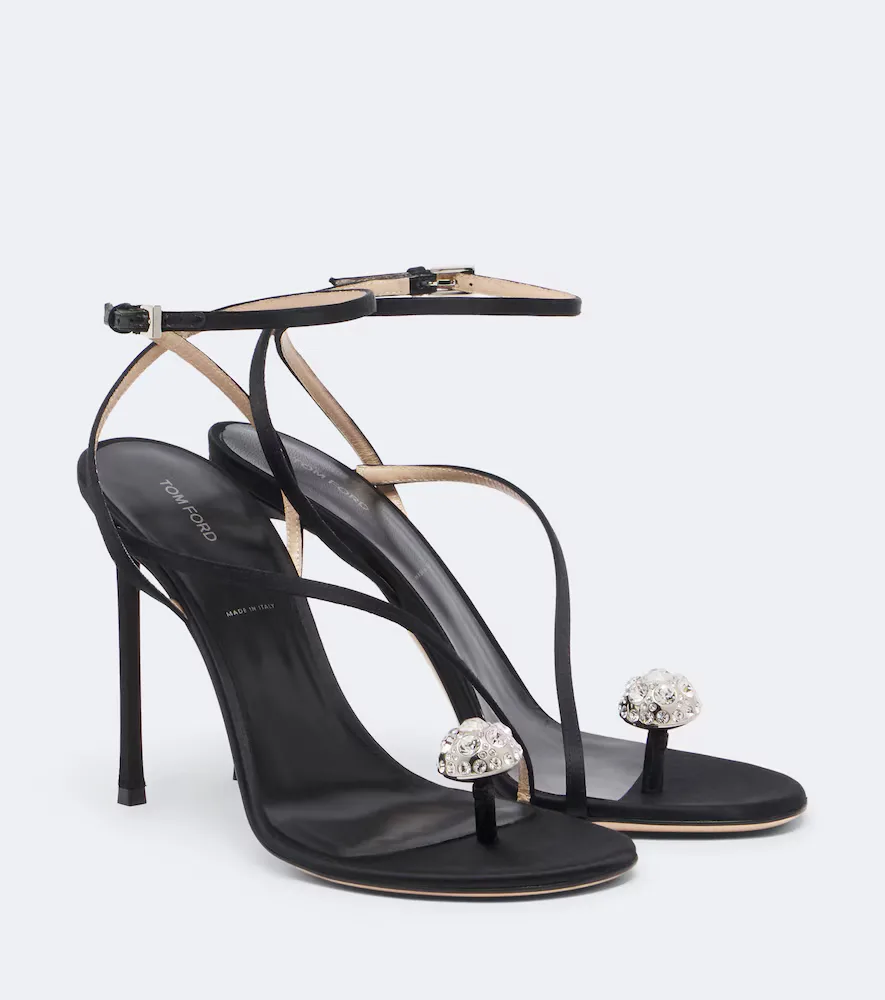 Crystal-Embellished Satin Sandals by Tom Ford
