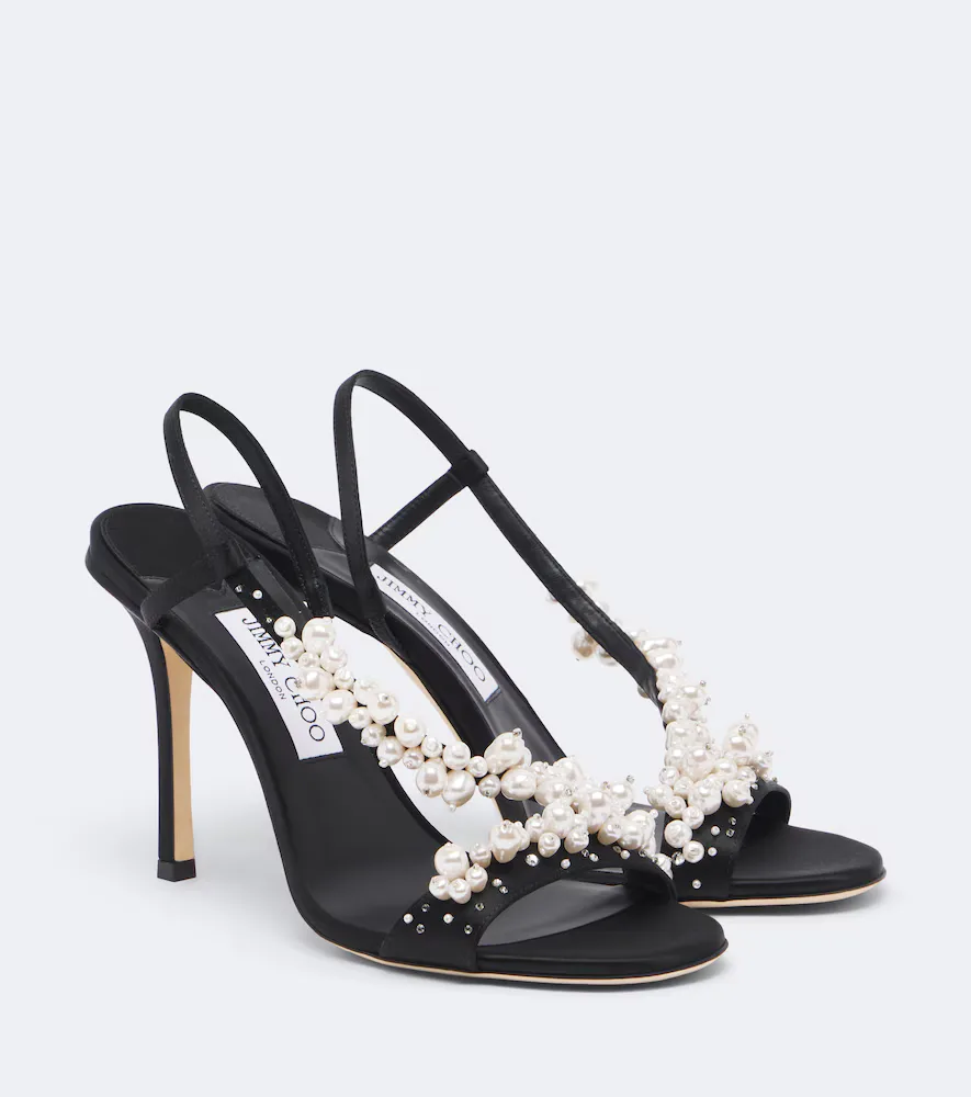 Irina Embellished Satin Slingback Sandals