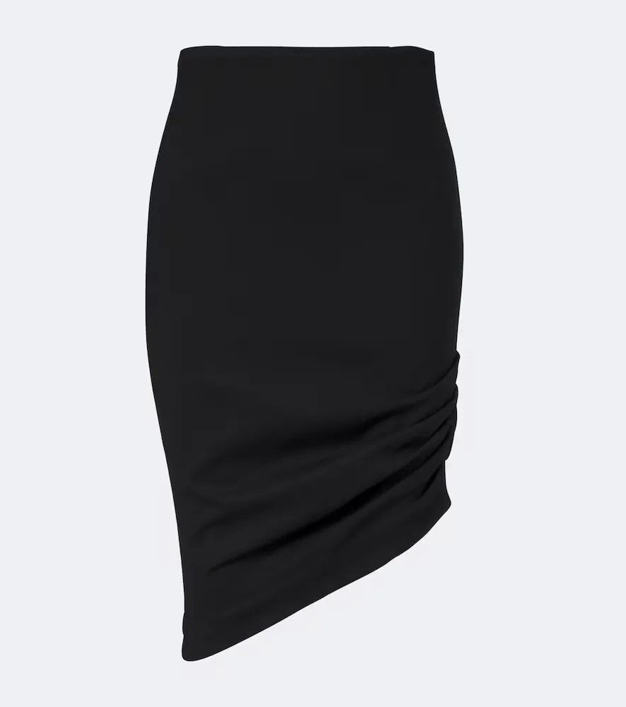 Asymmetric Gathered Wool-Blend Midi Skirt by Carolina Herrera