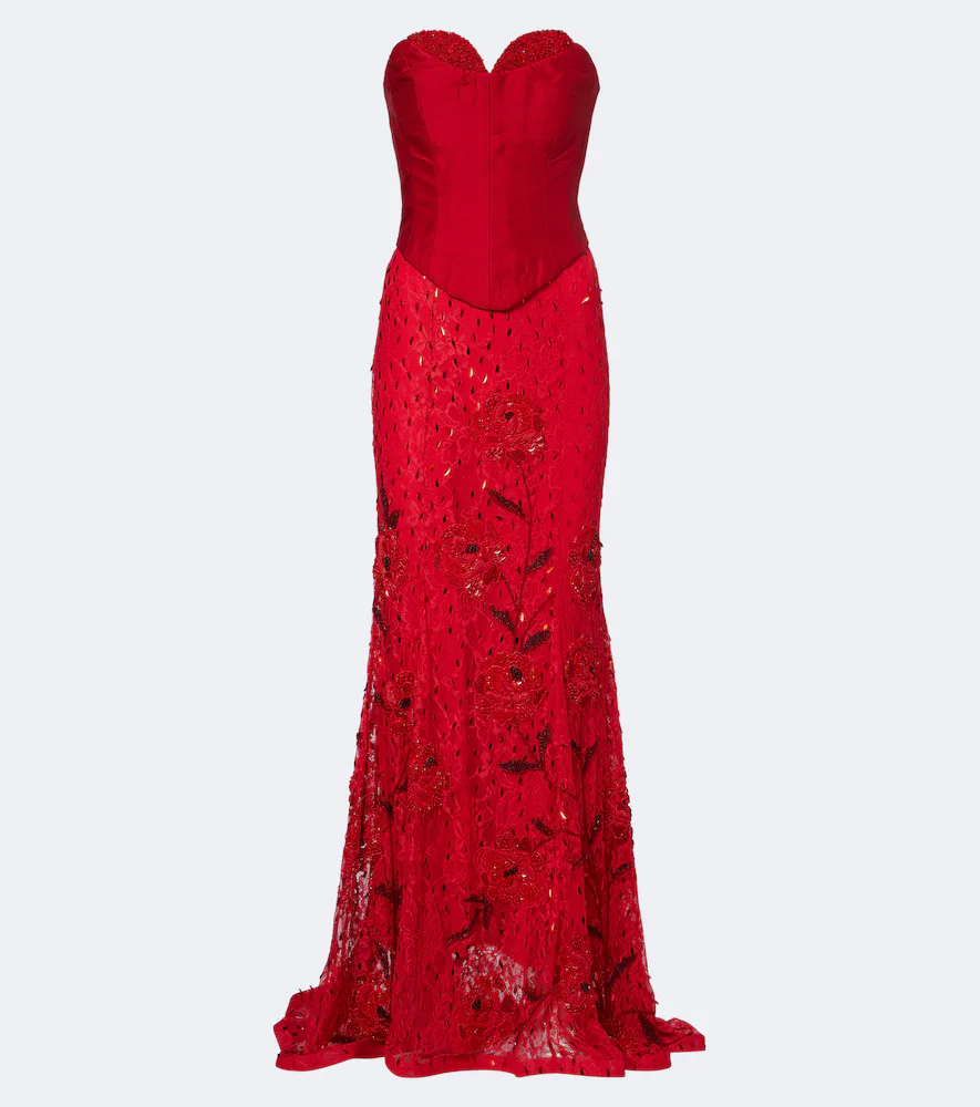 Embellished Lace Bustier Gown by La Fuori