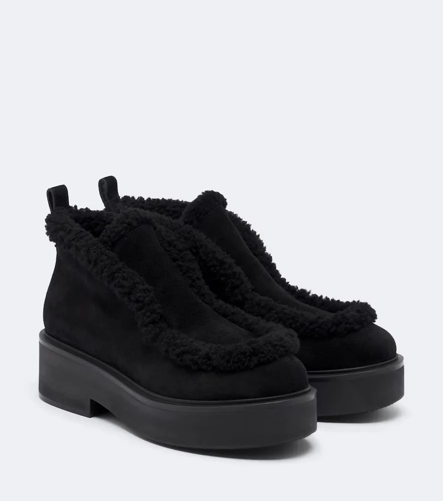 Shearling-Lined Suede Ankle Boots by Gianvito Rossi