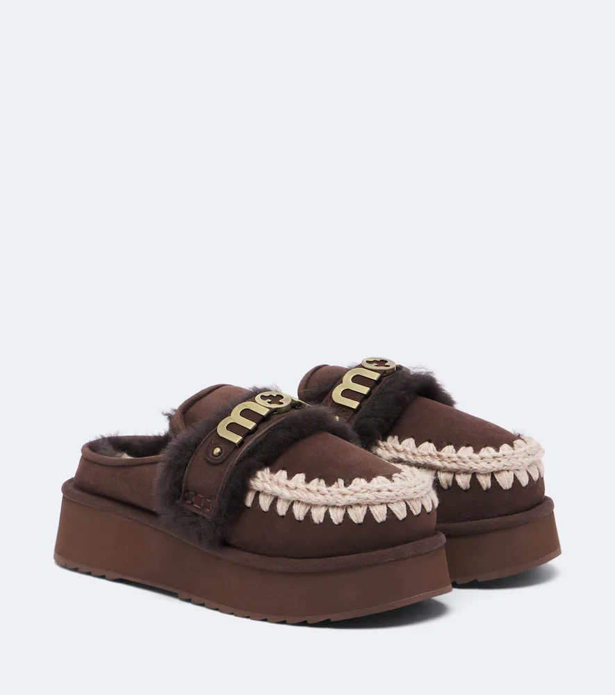 Shearling-Lined Suede Platform Mules by Mou
