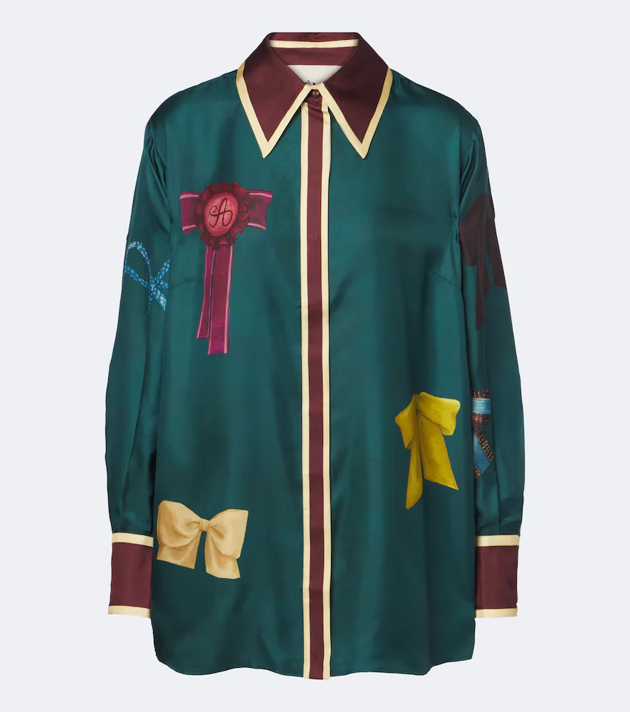 Rosette Printed Silk Twill Shirt by Alemais