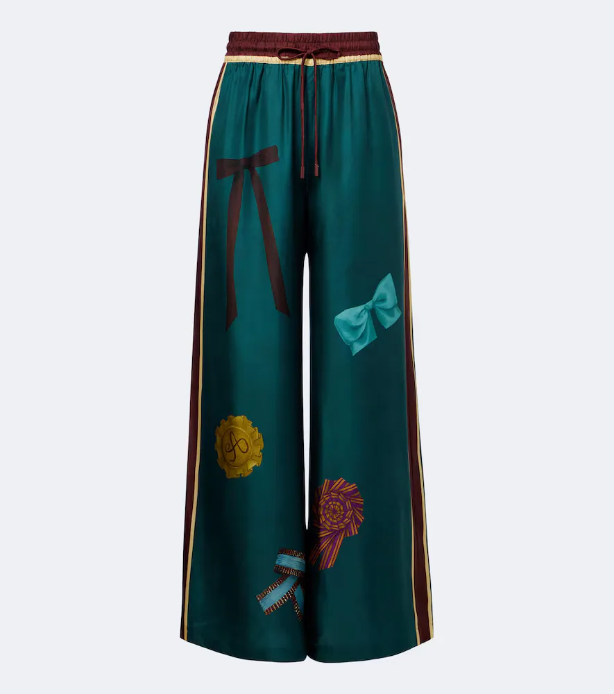 Rosette Printed Silk Twill Palazzo Pants by Alemais