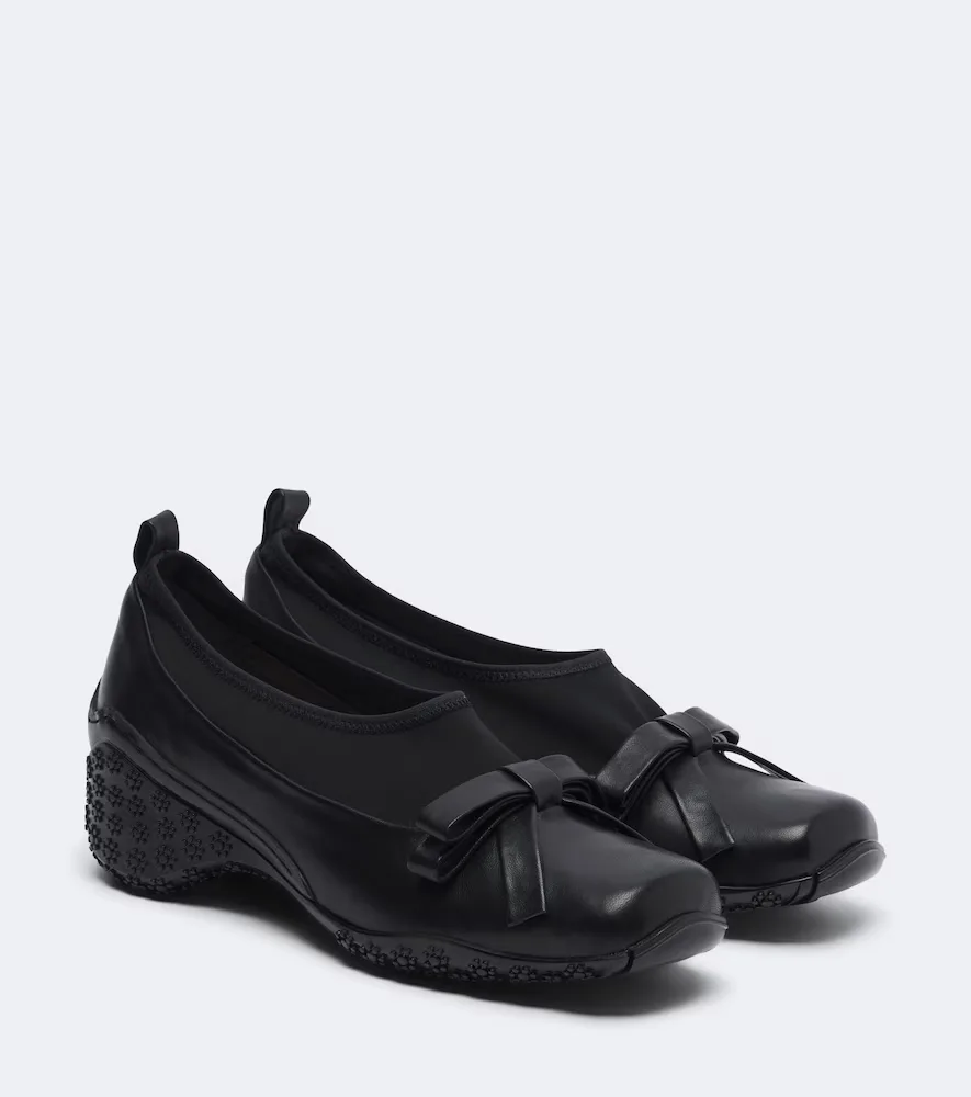 Bow-Detail Leather-Trimmed Slip-On Shoes by Simone Rocha