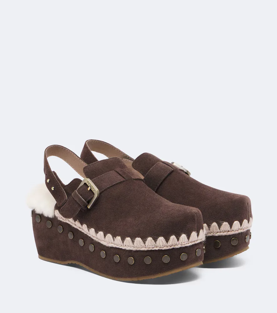 Shearling-Lined Suede Clogs by Mou