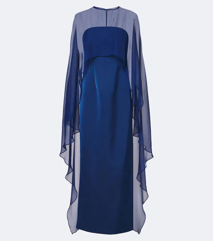 Fiora Caped Organza-Trimmed Gown by Simkhai