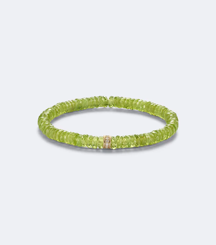 14kt Gold Beaded Bracelet with Peridot and Diamonds by Sydney Evan