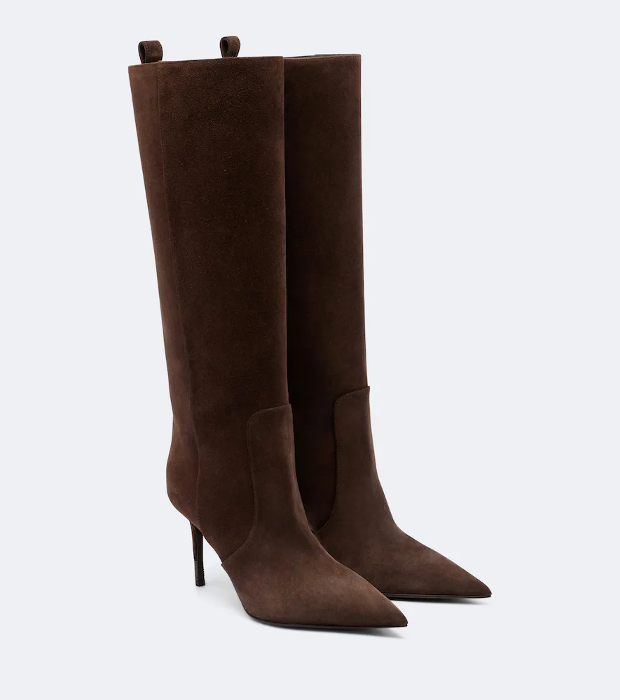Monili Bead Suede Knee-High Boots