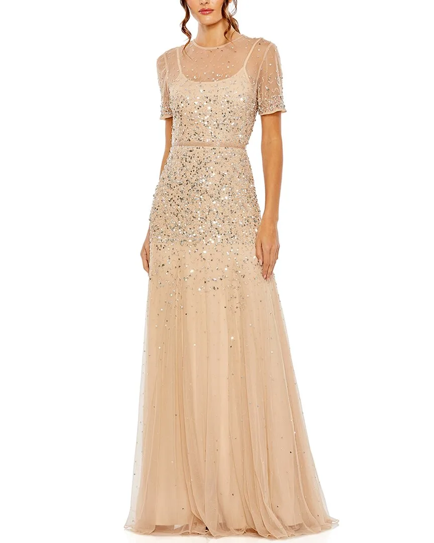 High Neck Sequin Embellished A-Line Gown