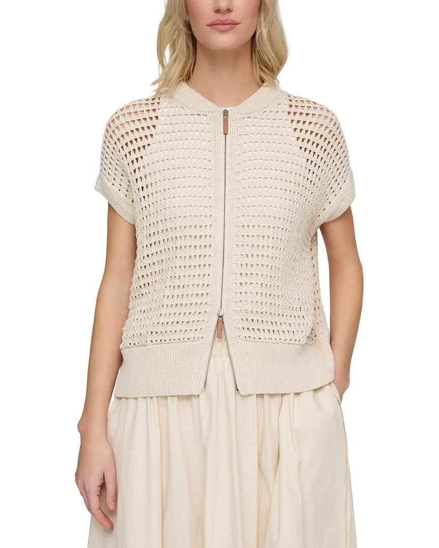 Open Stitch Zip Front Sweater by Lafayette 148 New York