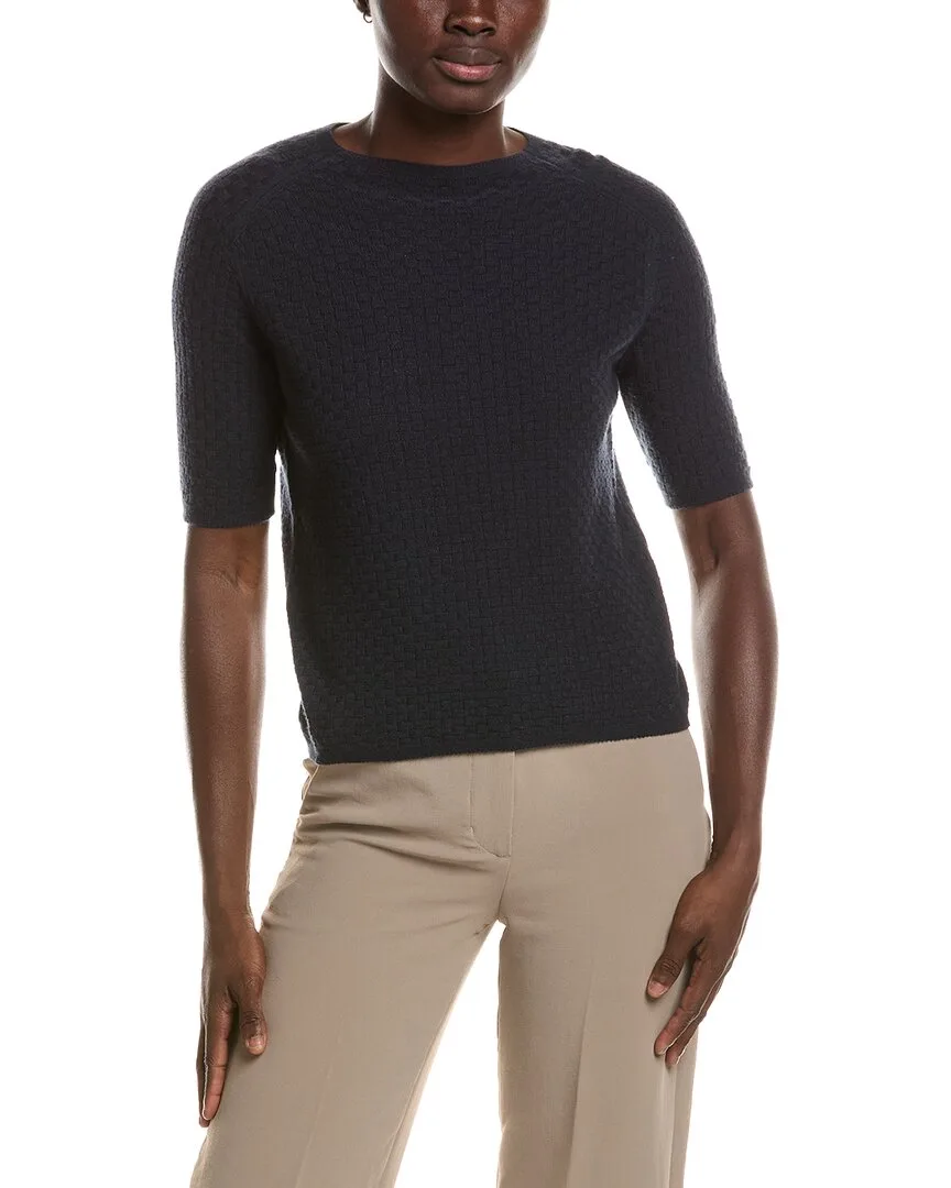 Basket Stitch Saddle Shoulder 100% Cashmere Sweater
