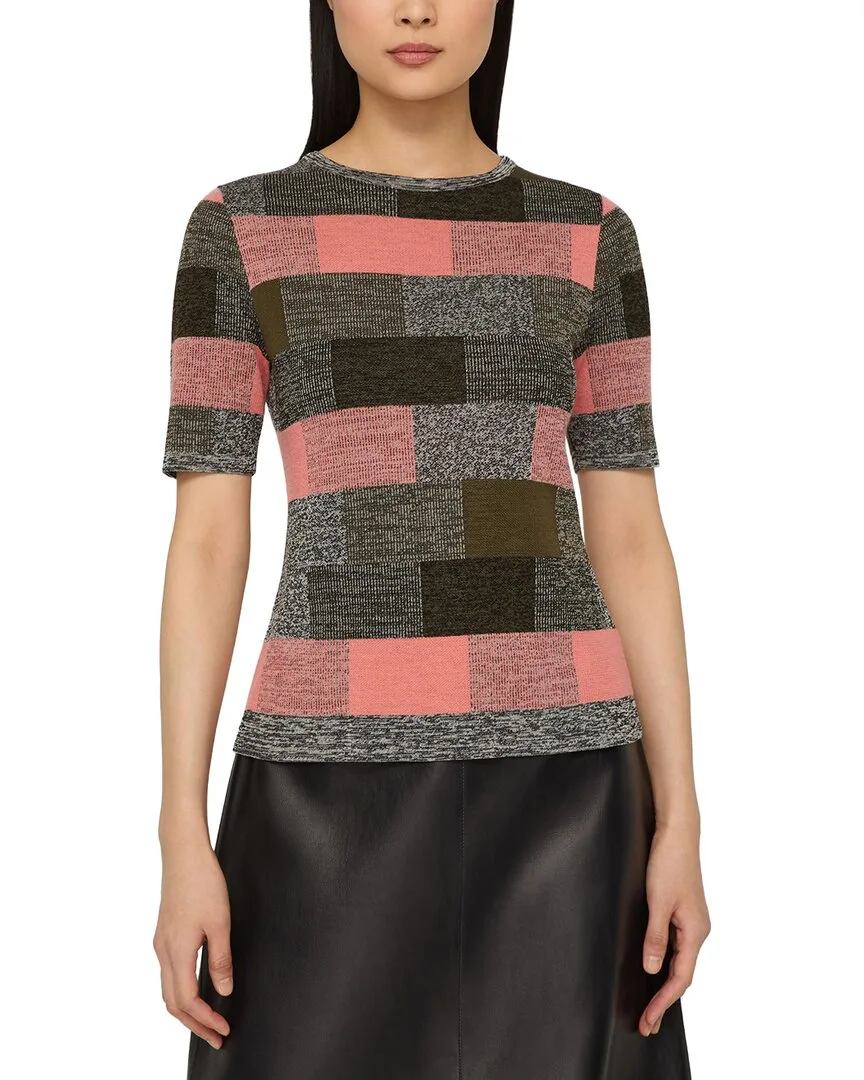 Jacquard Crewneck 100% Cashmere Sweater by Lafayette 148 New York