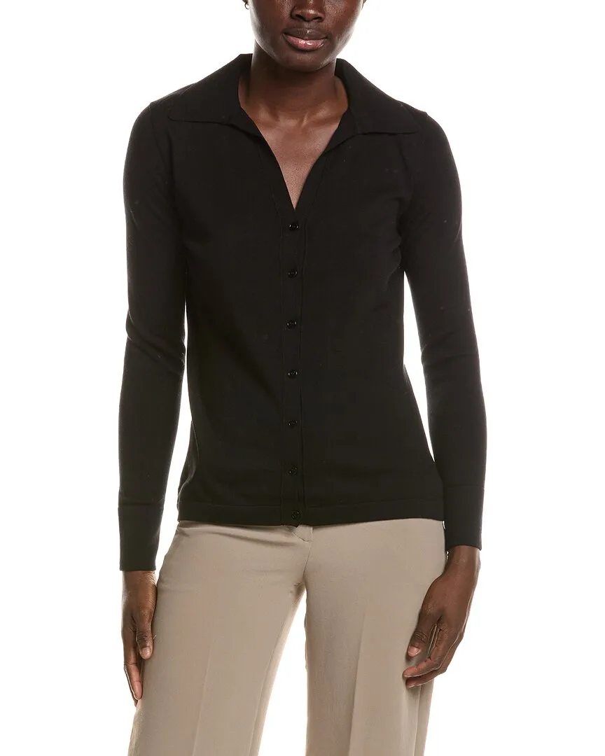 Button Front Polo Silk-Blend Cardigan