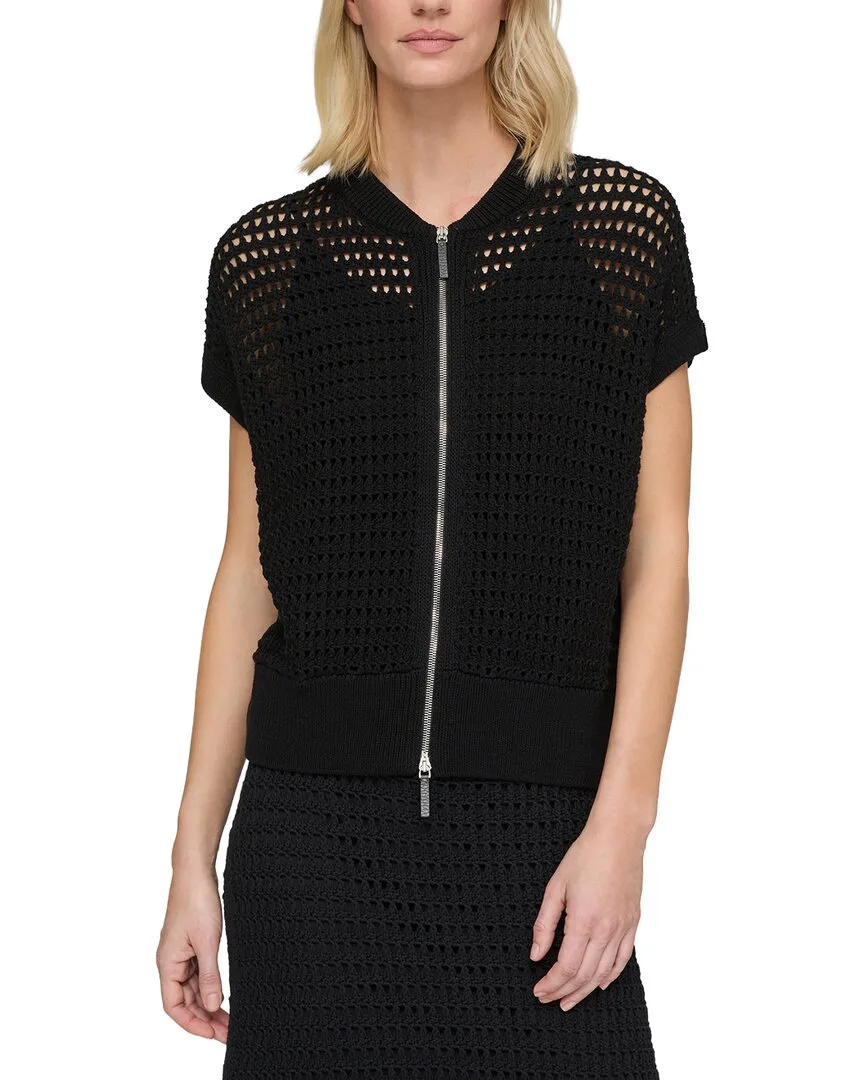 Open Stitch Zip Front Sweater by Lafayette 148 New York