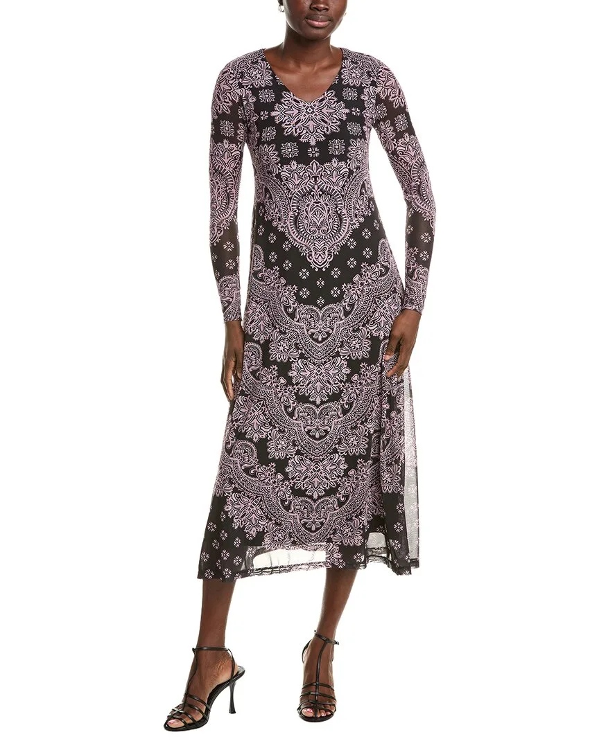 Long Sleeve V Neck Mesh Midi Dress by Johnny Was