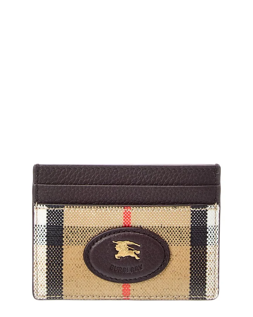 Check E-Canvas & Leather Card Holder by Burberry