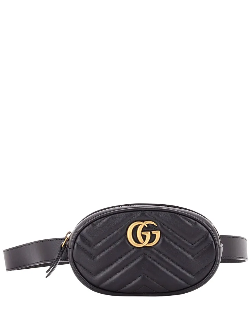Black Matelasse Leather Gg Marmont Belt Bag (authentic Pre-Loved) by Gucci