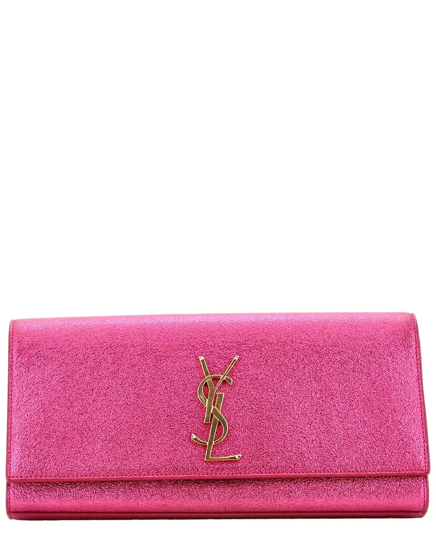 Pink Metallic Calfskin Classic Monogram Clutch Long (authentic Pre-Loved) by Saint Laurent
