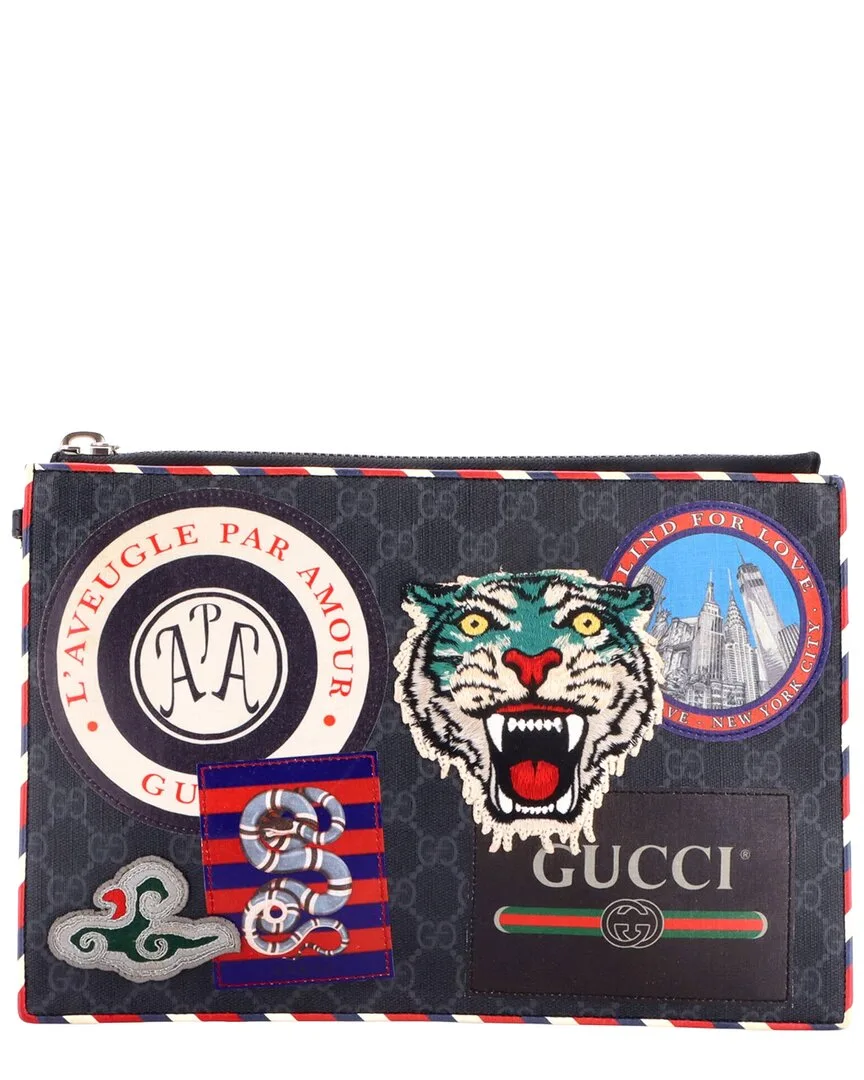 Black Gg Coated Canvas Night Courrier Pouch with Applique (authentic Pre-Loved) by Gucci