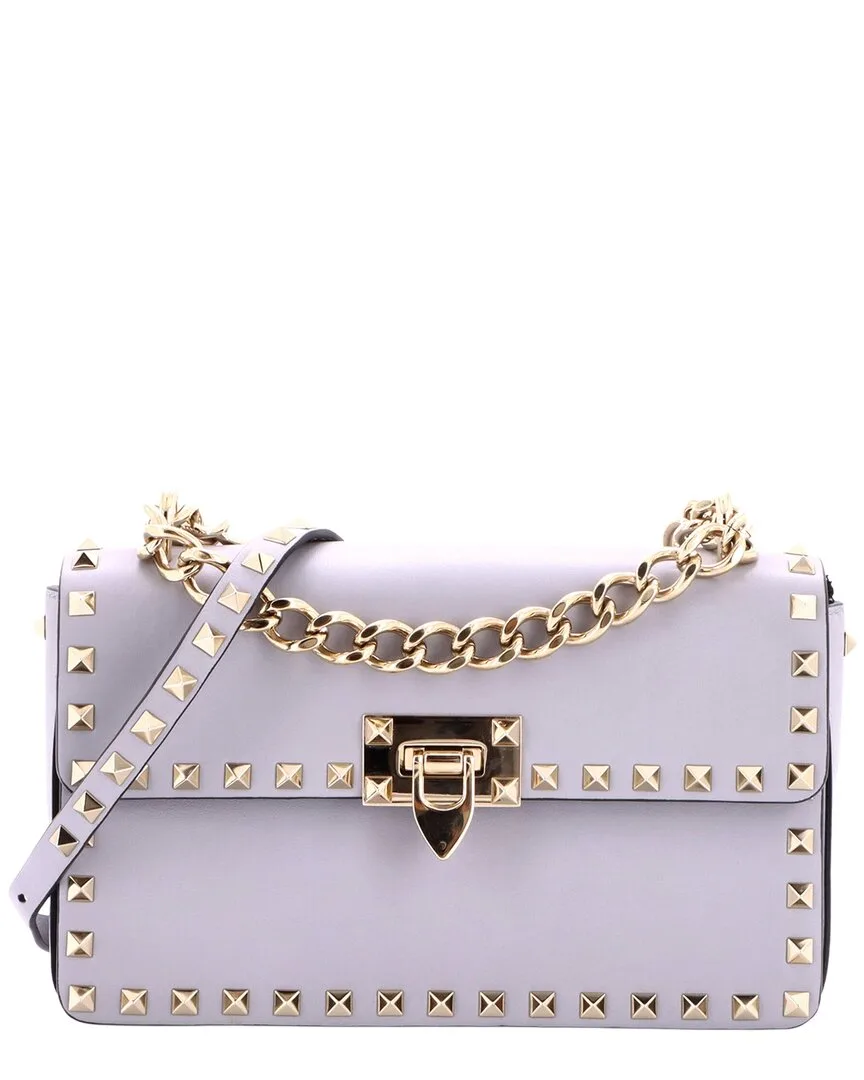 Grey Leather Rockstud Chain Flip Lock Flap Bag Medium (authentic Pre-Loved) by Valentino