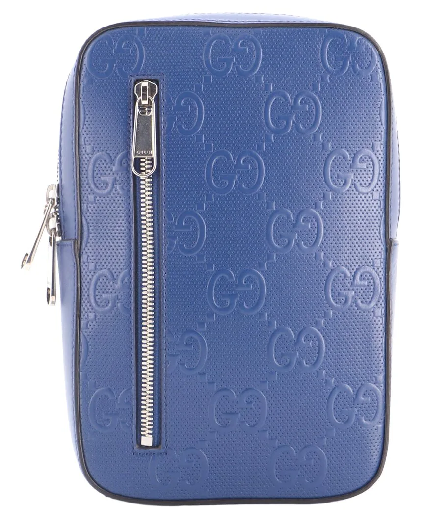 Blue Gg Embossed Perforated Leather Sling Backpack (authentic Pre-Loved) by Gucci