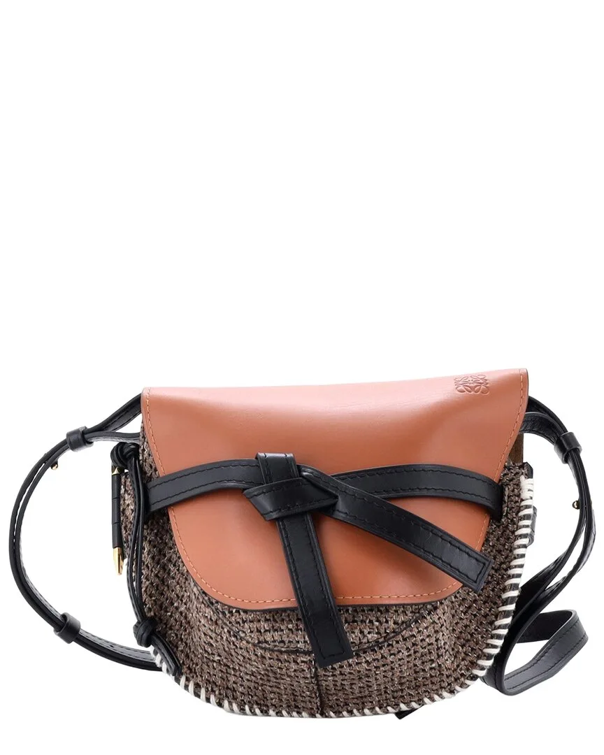Brown Leather & Tweed Gate Shoulder Bag Small (authentic Pre-Loved) by LOEWE