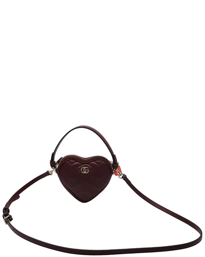 Burgundy Leather Mini GG Marmont Heart Handbag (authentic Pre-Loved)