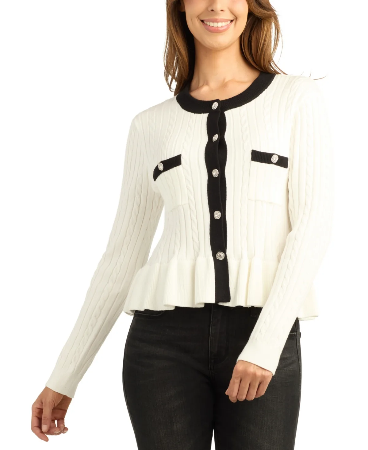 Cable-Knit Colorblock Cardigan by Bcx