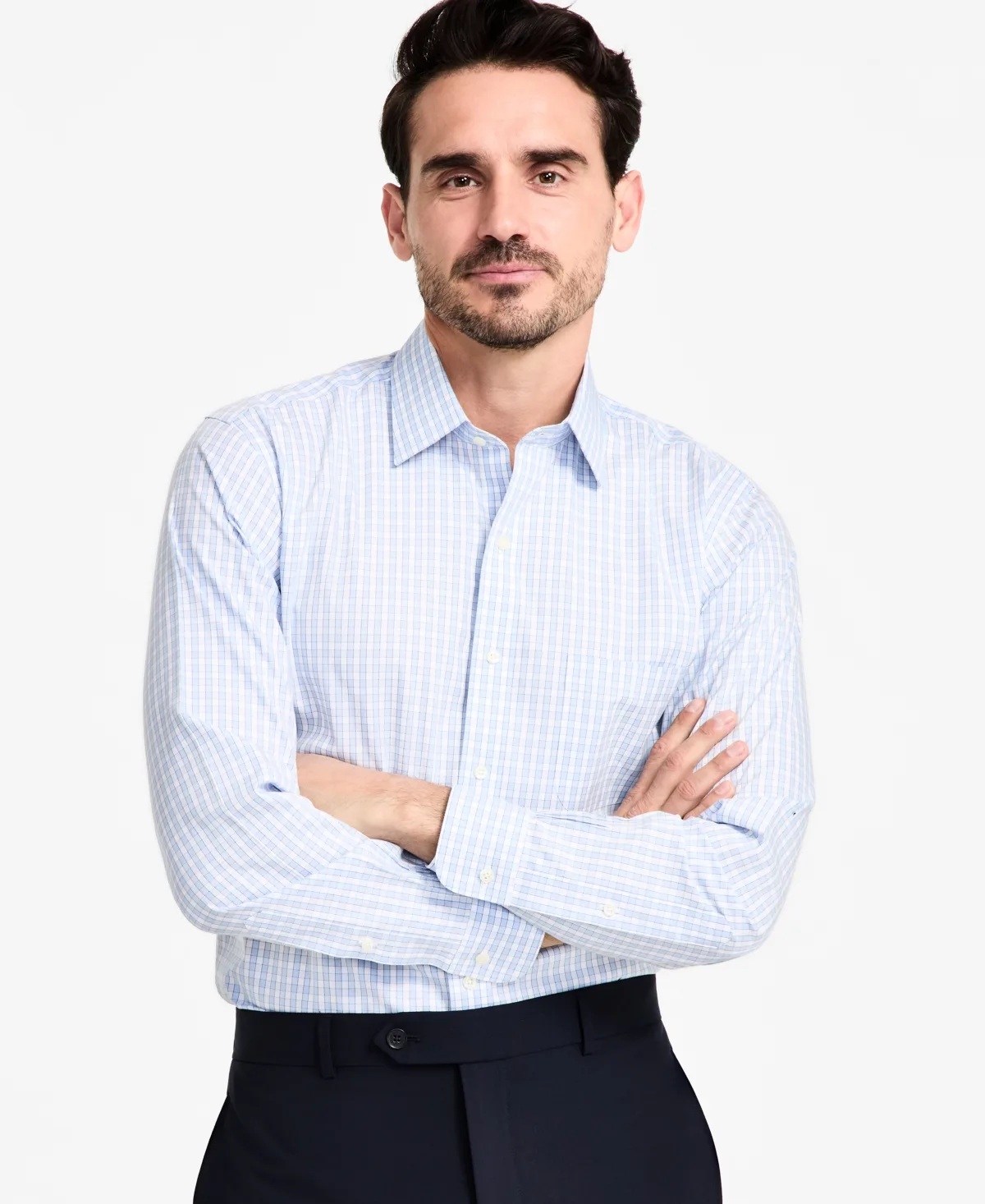Regular-Fit Non-Iron Spread Collar Gingham Pinpoint Dress Shirt by Brooks Brothers