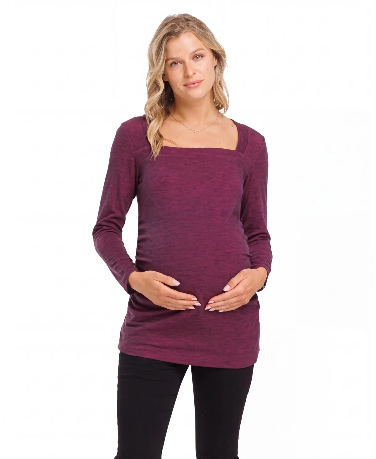 Maternity Square-Neck Ruched-Side Long-Sleeve Top by Hello Miz