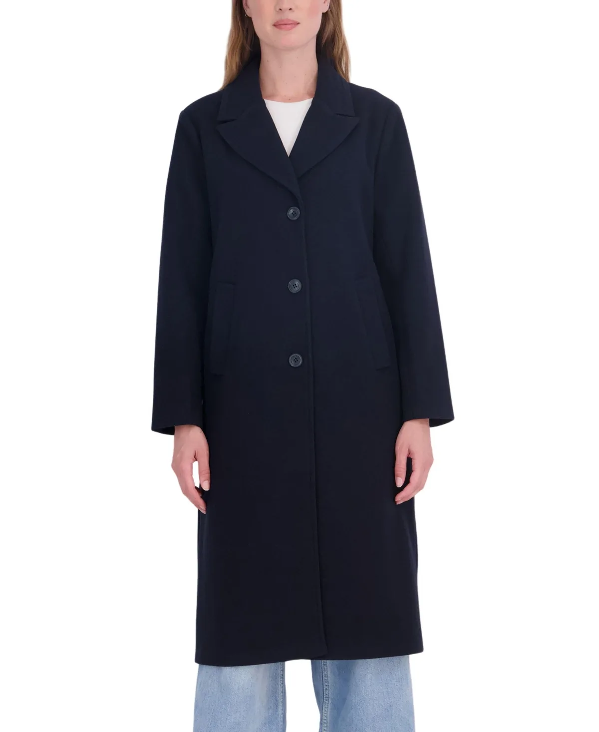 Long Faux Wool Single Breasted Back Inserted Belt Coat by Sebby Collection