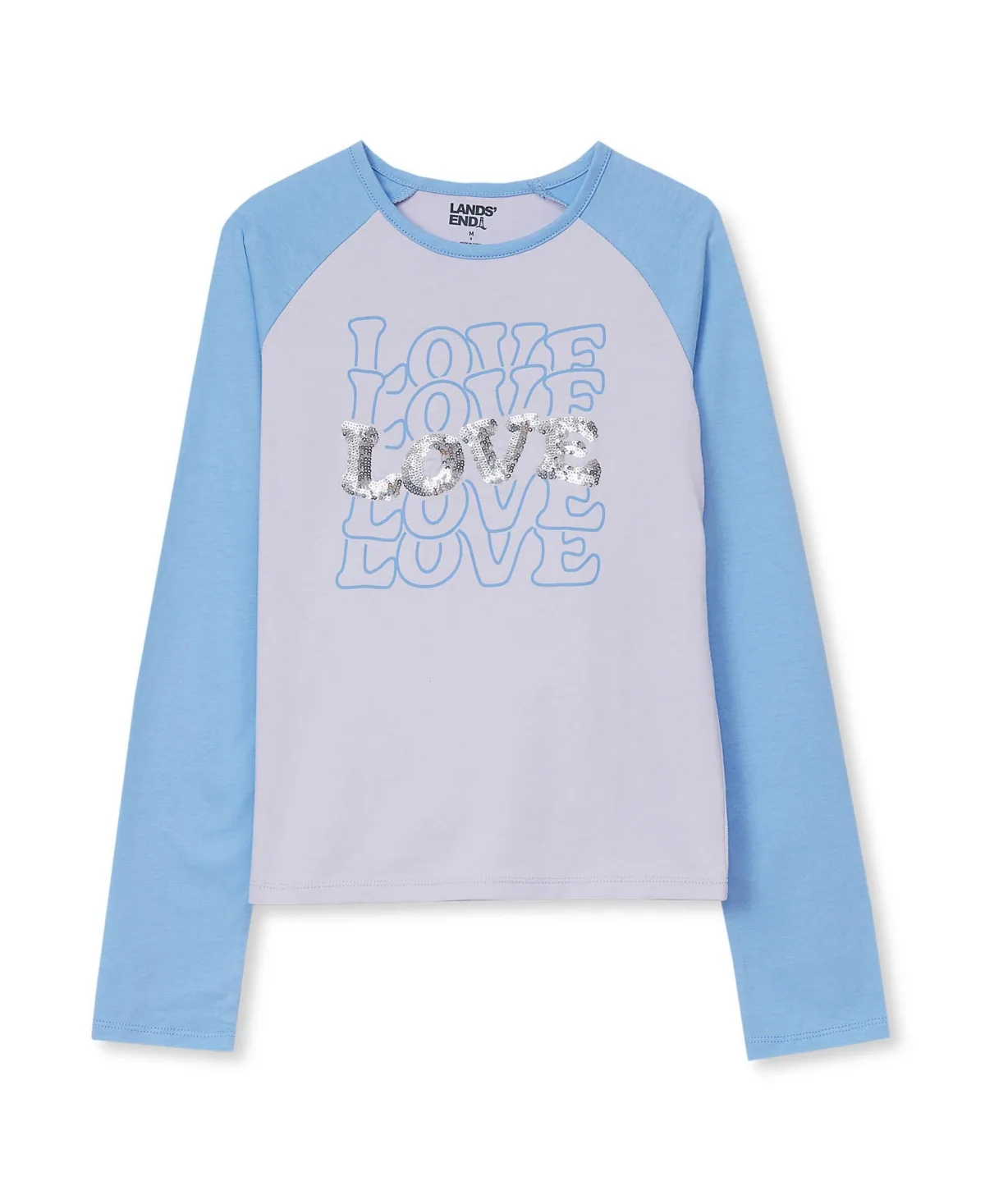 Long Sleeve Raglan Graphic T-Shirt - Sequins Love by Lands' End
