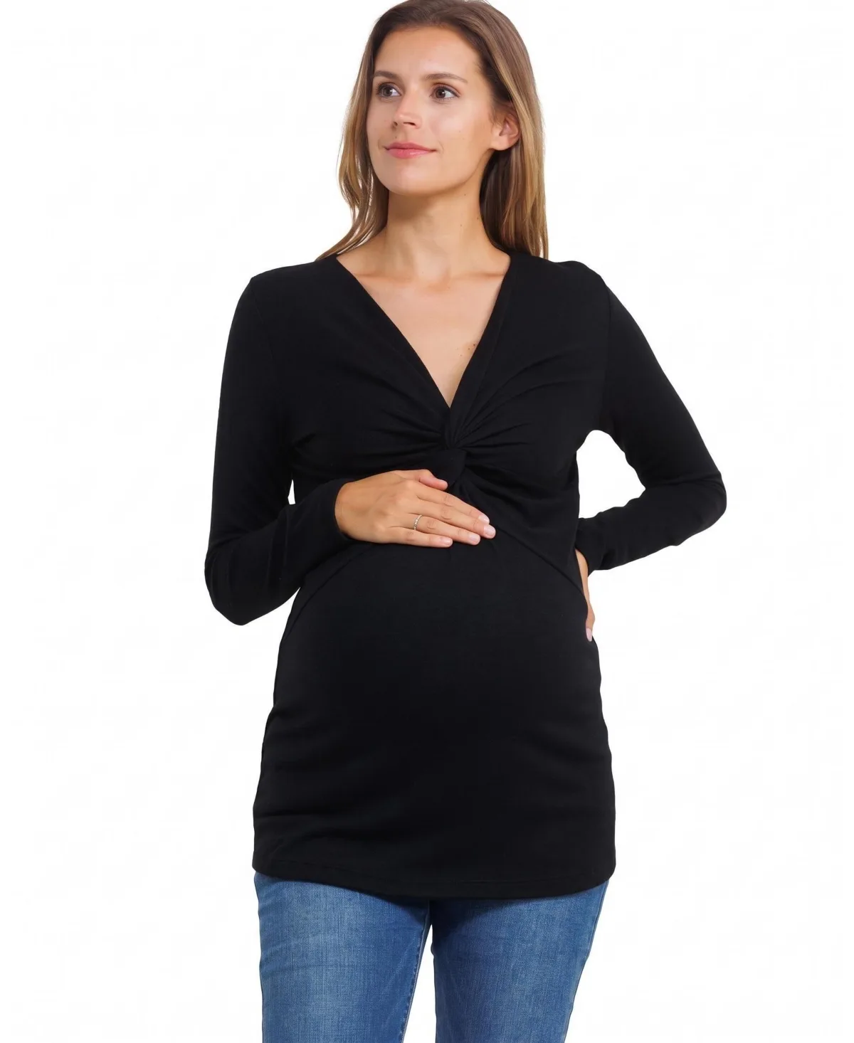 Maternity Nursing-Friendly Twist-Front V-Neck Top by Hello Miz