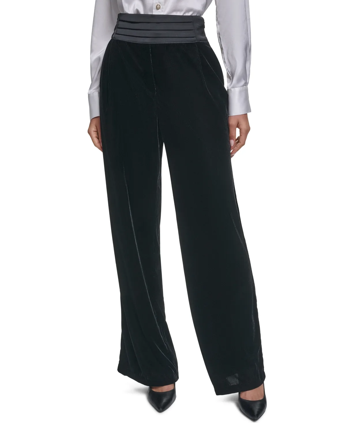 Velvet High-Waisted Wide-Leg Pants by Karl Lagerfeld