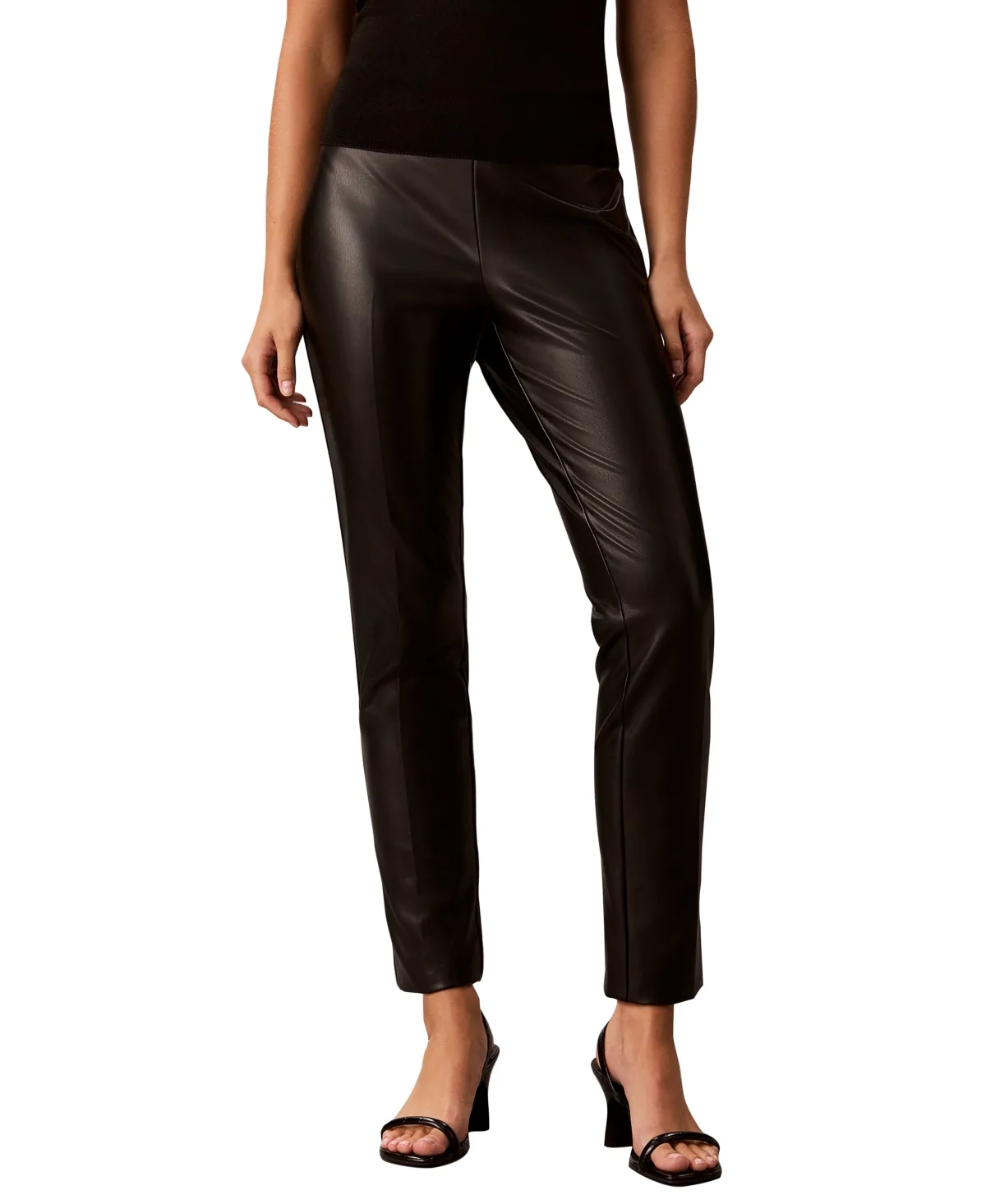 High-Waist Faux Leather Pull-On Pants by Calvin Klein
