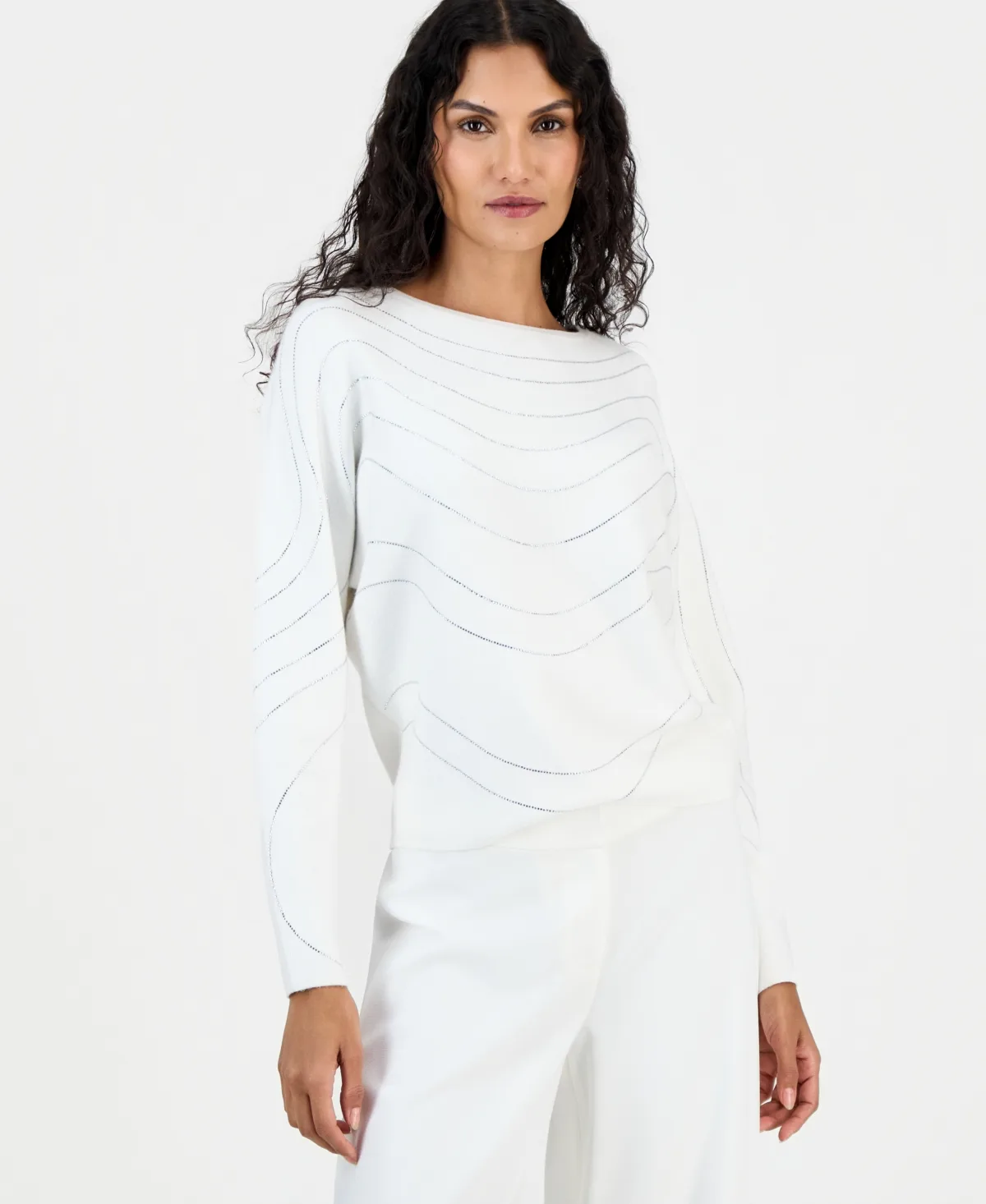 T Tahari Feather Crewneck Dolman-Sleeve Pullover by Tahari