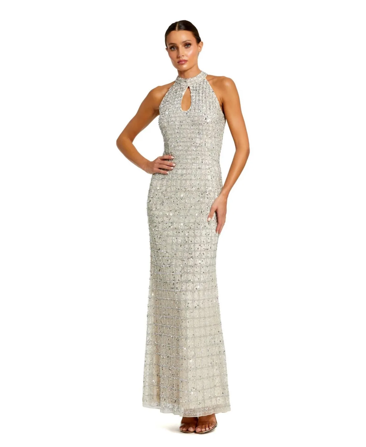 Mac Duggal Embellished Halter Neck Keyhole Gown