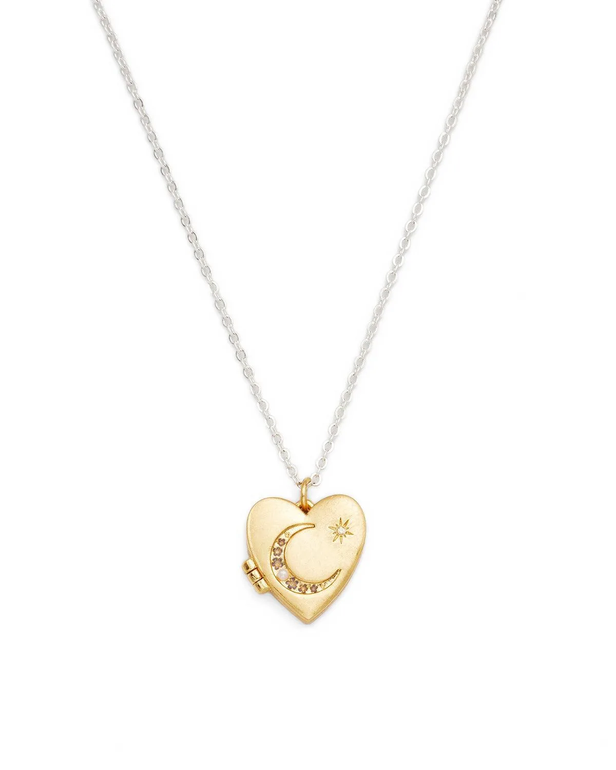 Selene Moon and Periwinkle Locket Necklace in Gold by Fable England