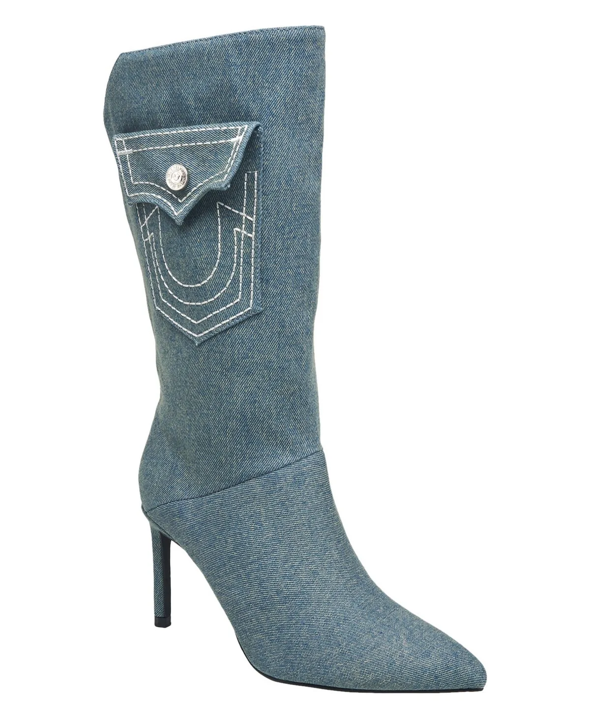 Tyla Leopard-Print Pointed-Toe Embellished Denim Boot