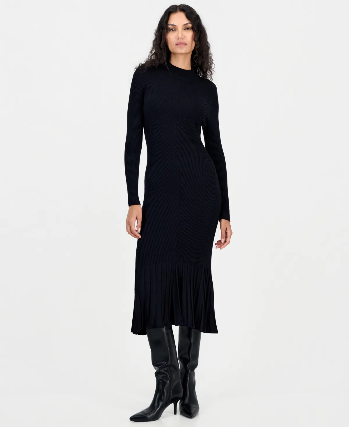Ribbed Mock-Neck Fit & Flare Midi Sweater Dress by Tahari