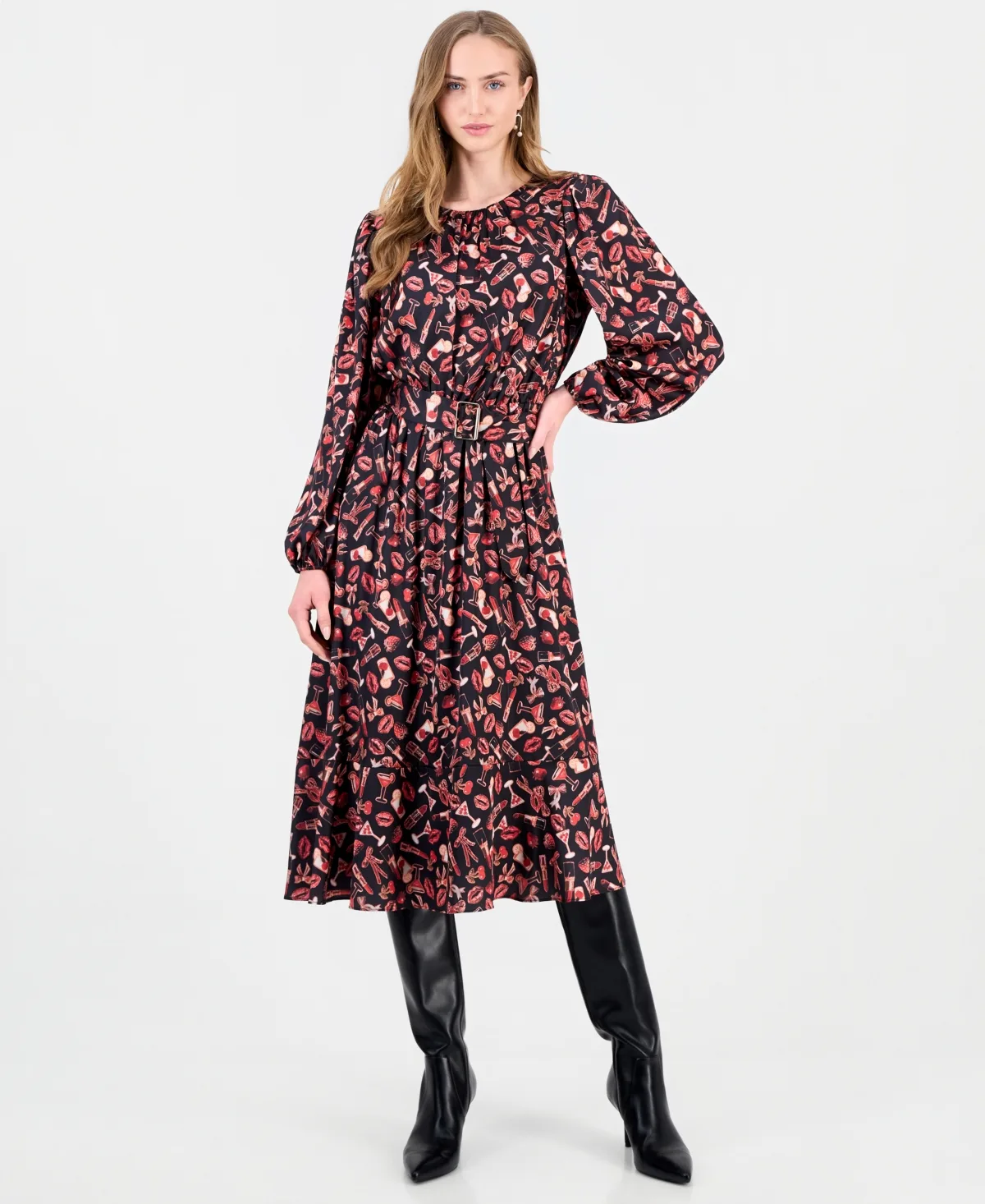 Crew Neck Long Sleeve A-Line Midi Dress by Tahari