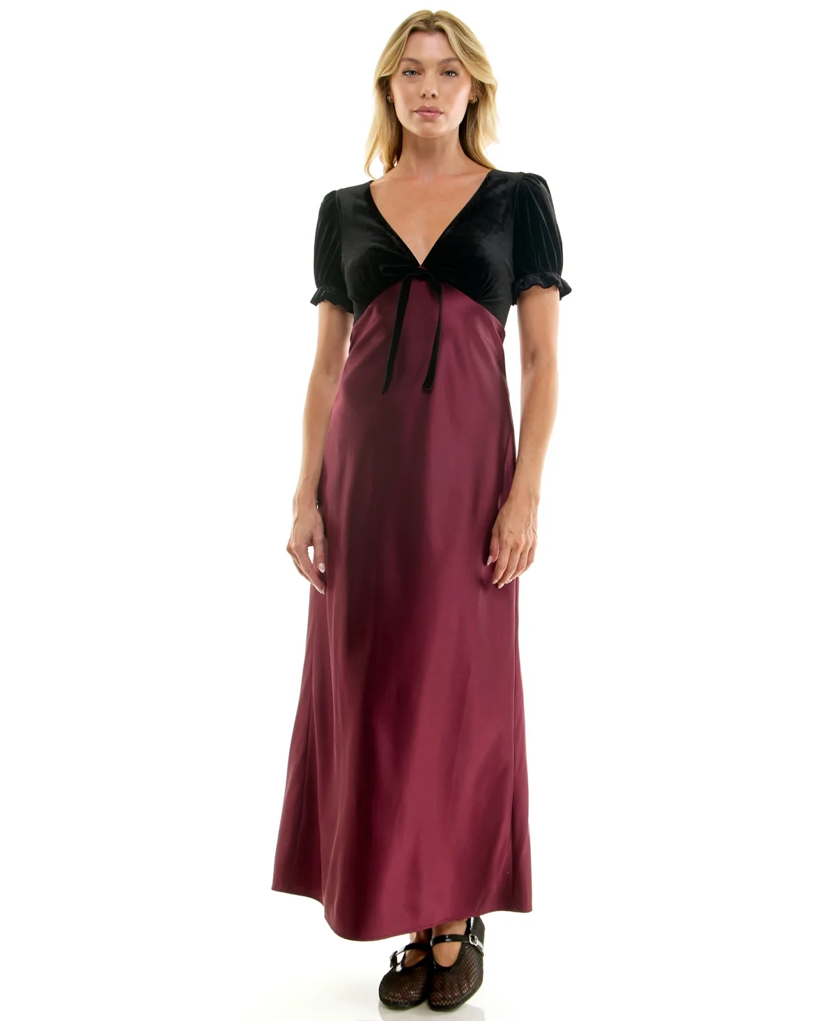 V-Neck A-Line Velvet Midi Dress by Beauty & Grace