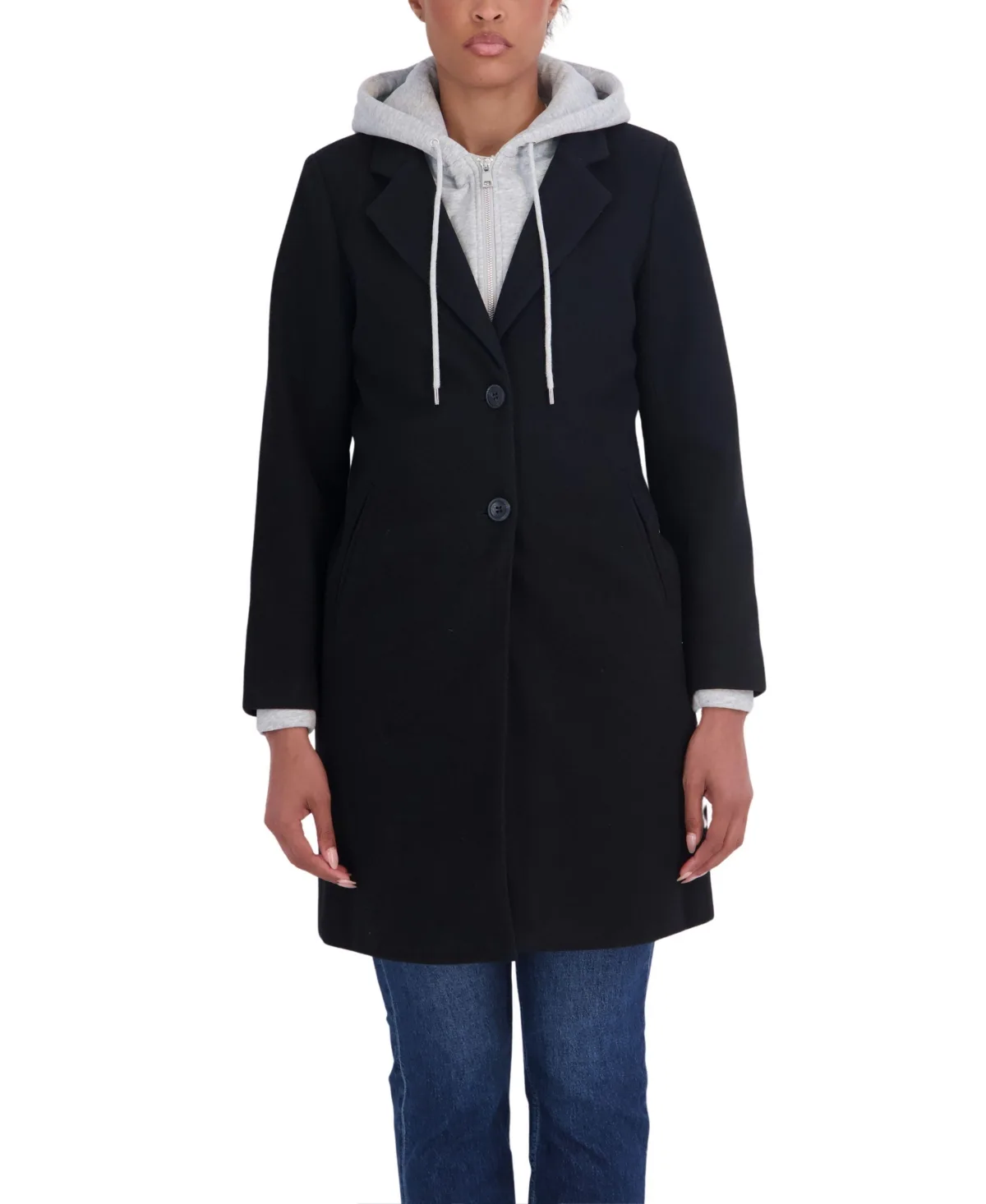 3/4 Faux Wool with Inserted Bib Hood Walking Coat by Sebby Collection