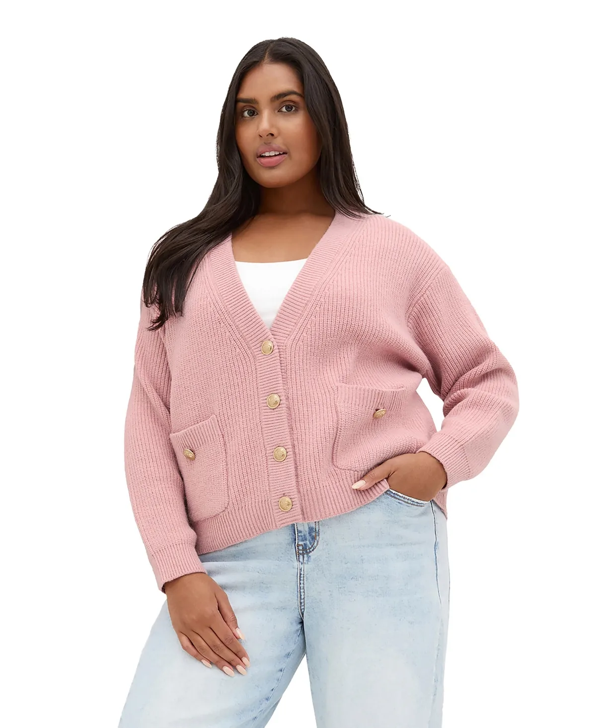 Chloe Long-Sleeve V-Neck Pocket Cardigan