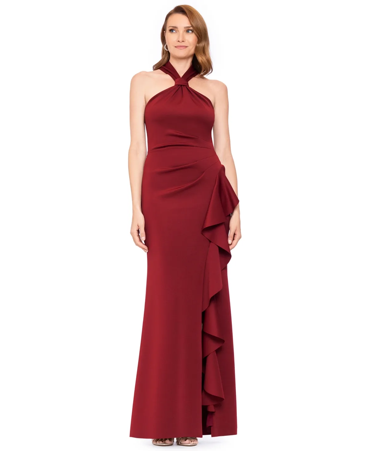 Halter Ruffle-Trim Gown by Betsy & Adam