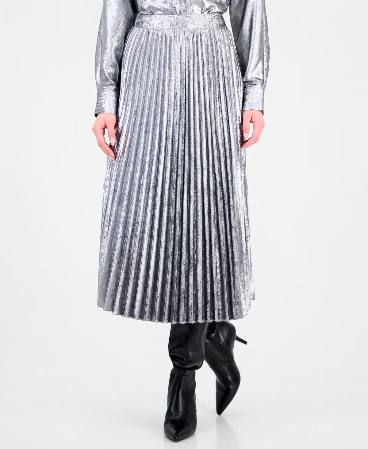 Pull-On Pleated Midi Skirt by Tahari
