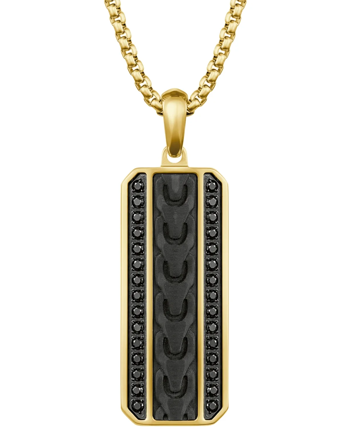 Gold-Tone Stainless Steel Black Spinel Link Necklace